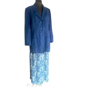 Vtg Silk Linen Blazer Maxi Skirt Coord Set Women Size L Floral Feminine Romantic